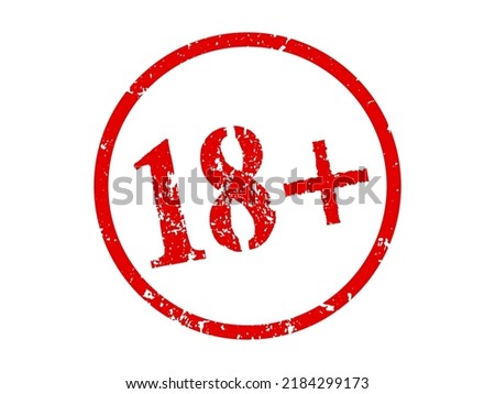 Parental advisory, explicit content, 18 years grunge round red warning stamp isolated on white