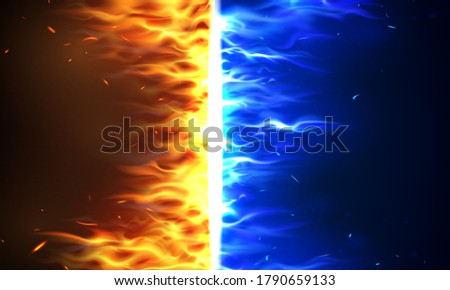 fire flames Versus VS sign exploding by elements, water splashes and lightning Burning red hot sparks realistic abstract background Foto d'archivio © 