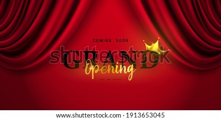 Red curtain background. Grand opening event design. luxury greeting rich card.