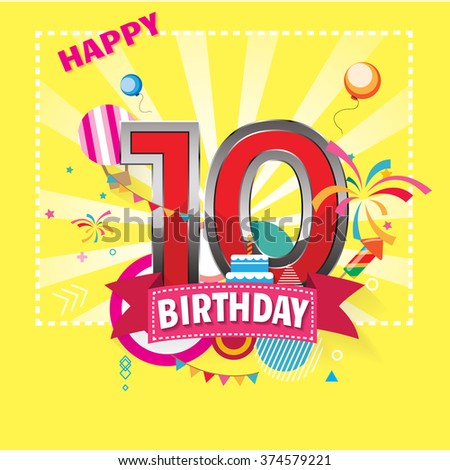 Happy Birthday 10 Date , Fun Celebration Greeting Card With Number ...