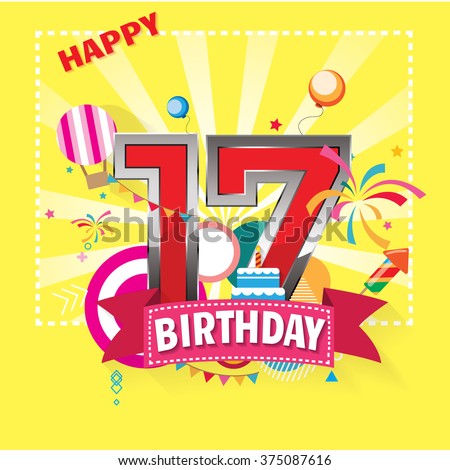 Happy Birthday 17 Date , Fun Celebration Greeting Card With Number ...