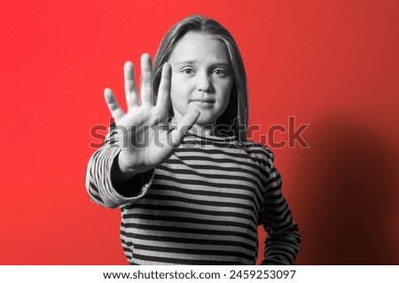 Similar – Image, Stock Photo Little girl attacked by a dog