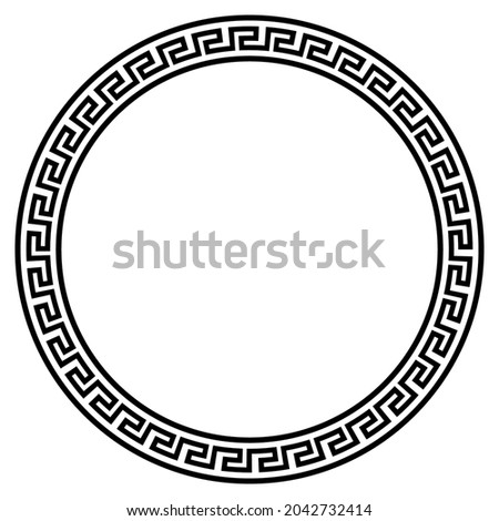 Greek key round frame isolated on white background. Vector Circle border illustration.