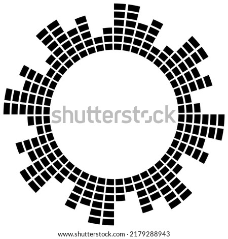 Music round frame. Circular sound wave frame with equalizer patterns isolated on black background. Border musician logo template.