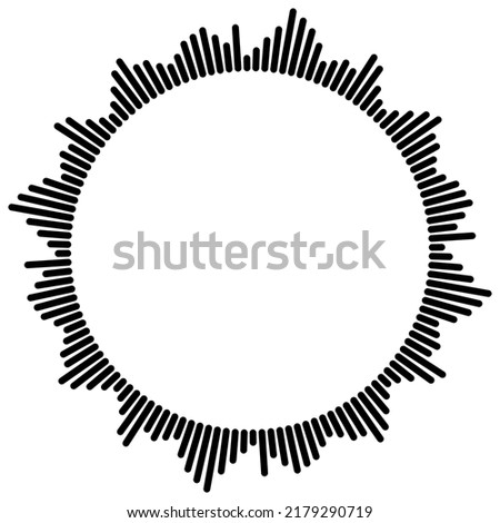 Abstract music round frame. Circular equalizer with sound waves patterns isolated on black background. Border musician logo template.