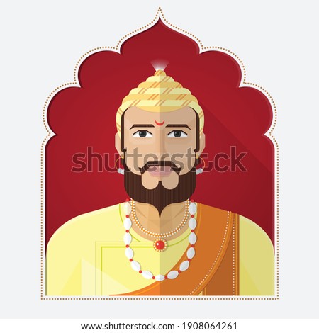 Vector Graphic Illustration in Geometric Cubism, Modern Flat Style Portrait of Indian Famous Personality Warrior King Maharaja Shivaji Raje Bhonsale aka Raja Shivchatrapati.