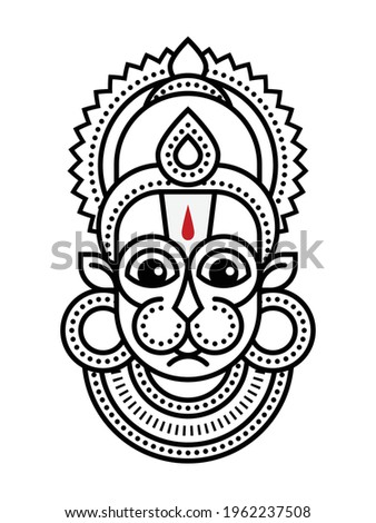 Minimalist Style Geometric Graphic using Basic Shapes, Conceptual Vector Line Art Illustration of companion of the Lord Rama, Hindu divine Monkey god Pavanputra Maruti; suitable for Hanuman Jayanti.