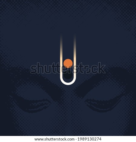 Close up face of Indian hindu man with tila, Gandh or Tilak [mark worn on forehead], Warkari means Devotee, worshipper of lord Vitthal, Mauli, Pandharu, Vithu etc; Creative Conceptual Vector Graphic.