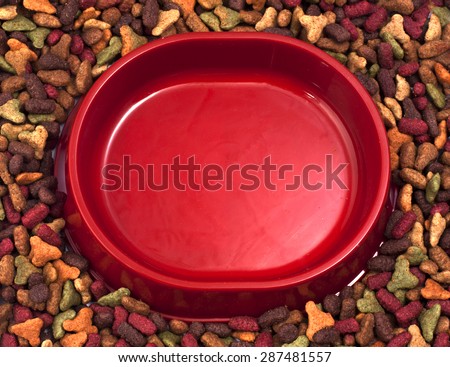 Square or rectangular frame of pet (dog or cat) food for background