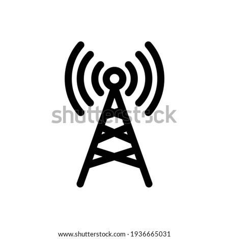 Radio tower icon. Linear style. Transmitter Icon. Cell phone tower vector icon. Wireless cellular, cell signal or radio network antenna line art icon for apps and websites