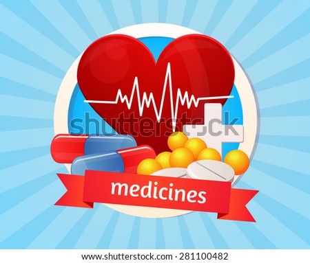 medicine, health, poster, health, sign, medicine, heart, set, composition,  logo, mascot