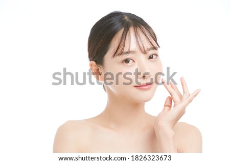 Beauty portrait of young Asian woman on white background