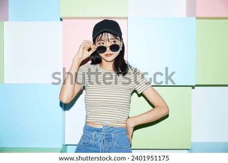 Similar – Image, Stock Photo A woman photographs a beautiful autumnal forest