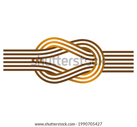 Flat knot. Square knot. Reef knot. Two golden ropes intertwined