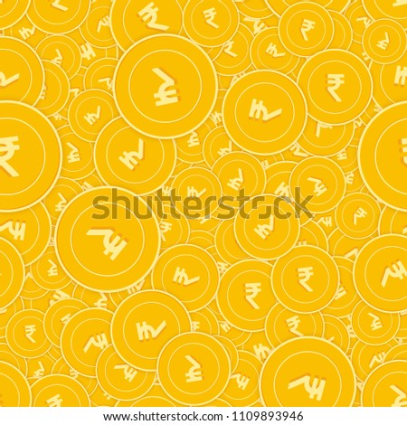 Indian rupee coins seamless pattern. Fabulous scattered INR coins. Big win or success concept. India random shadow money pattern. Coin tile vector illustration.