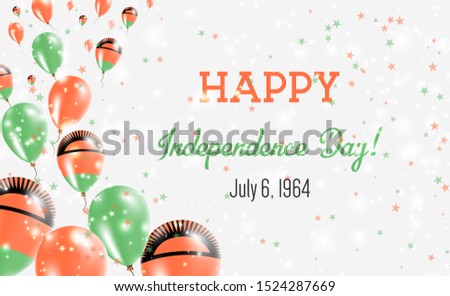 Malawi Independence Day Greeting Card. Flying Balloons in Malawi National Colors. Happy Independence Day Malawi Vector Illustration.