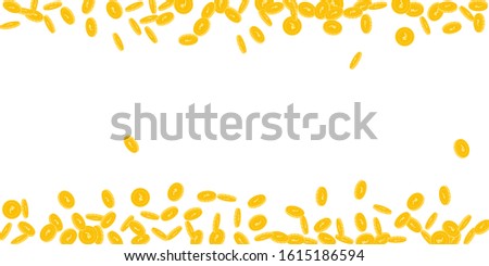 Indian rupee coins falling. Scattered small INR coins on white background. Popular scattered border vector illustration. Jackpot or success concept.