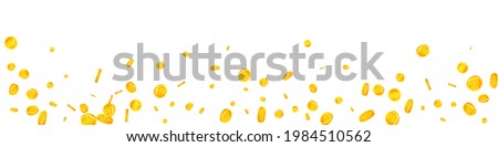 Korean won coins falling. Charming scattered WON coins. Korea money. Alluring jackpot, wealth or success concept. Vector illustration.