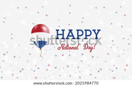 BES islands National Day patriotic poster. Flying Rubber Balloon in Colors of the Dutch Flag. BES islands National Day background with Balloon, Confetti, Stars, Bokeh and Sparkles.