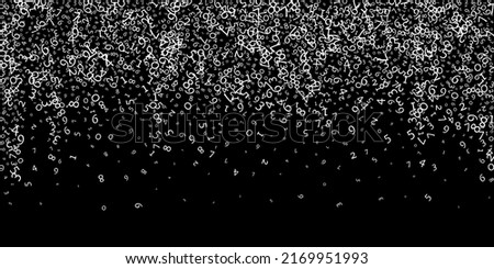 Falling numbers, big data concept. Binary white messy flying digits. Surprising futuristic banner on black background. Digital vector illustration with falling numbers.