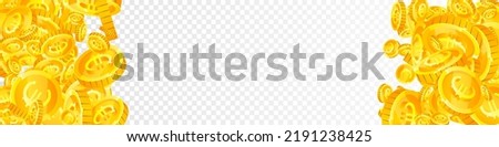 European Union Euro coins falling. Scattered gold EUR coins. Europe money. Great business success concept. Panoramic vector illustration.