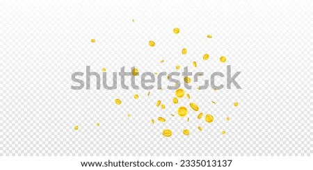 British pound coins falling. Scattered gold GBP coins.  United Kingdom money. Jackpot wealth or success concept. Wide vector illustration.