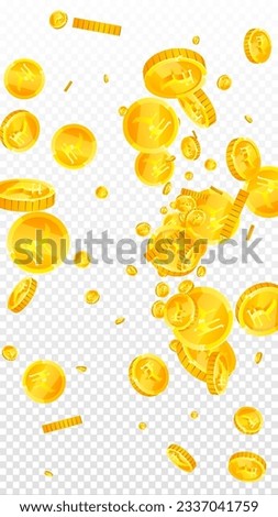 Indian rupee coins falling. Scattered gold INR coins. India money. Jackpot wealth or success concept. Vector illustration.