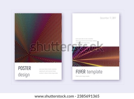 Minimalistic cover design template set. Rainbow abstract lines on wine red background. Eminent cover design. Ecstatic catalog, poster, book template etc.
