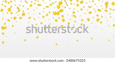 Thai baht coins falling. Gold scattered THB coins. Thailand money. Great business success concept. Wide vector illustration.