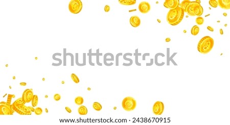 European Union Euro coins falling. Scattered gold EUR coins. Europe money. Global financial crisis concept. Wide vector illustration.