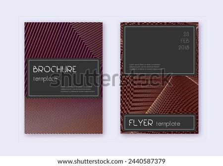 Black cover design template set. Gold abstract lines on maroon background. Alluring cover design. Curious catalog, poster, book template etc.