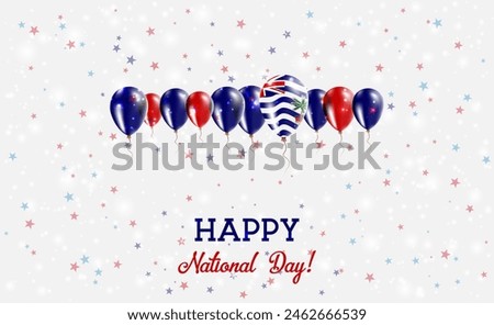 British Indian Ocean Territory Independence Day Sparkling Patriotic Poster. Row of Balloons in Colors of the Indian Flag. Greeting Card with National Flags, Confetti and Stars.