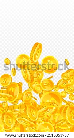 Bitcoin coins falling. Cryptocurrency scattered gold BTC coins. Internet currency. Jackpot wealth or success concept. Vector illustration.