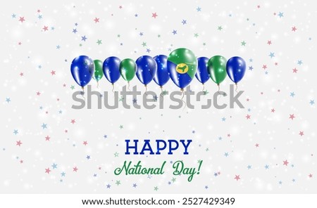 Christmas Island Independence Day Sparkling Patriotic Poster. Row of Balloons in Colors of the  Christmas Island Flag. Greeting Card with National Flags, Confetti and Stars.