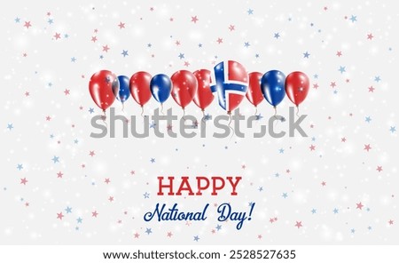 Bouvet Island Independence Day Sparkling Patriotic Poster. Row of Balloons in Colors of the Bouvet Island Flag. Greeting Card with National Flags, Confetti and Stars.