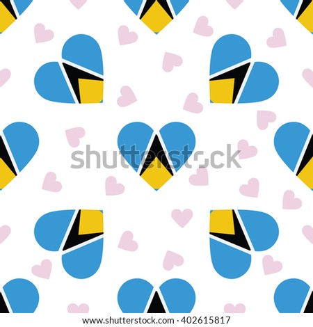 Saint Lucia flag independence day seamless pattern. Patriotic country flag background. Saint Lucia flag in the shape of heart. Vector seamless pattern.