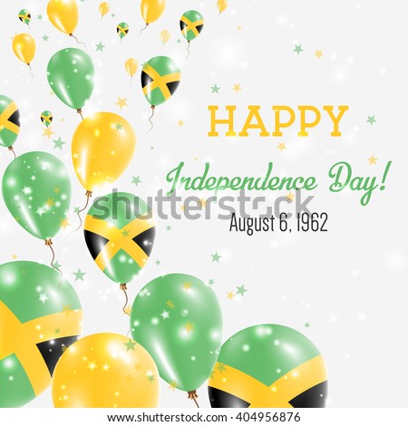 Jamaica Independence Day Greeting Card. Flying Balloons in Jamaican National Colors. Happy Independence Day Jamaica Vector Illustration.