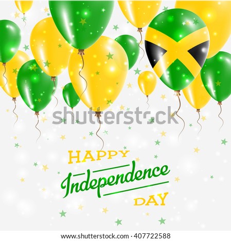 Jamaica Vector Patriotic Poster. Independence Day Placard with Bright Colorful Balloons of Country National Colors. Jamaica Independence Day Celebration.