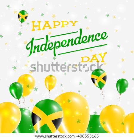 Jamaica Independence Day Patriotic Design. Balloons in National Colors of the Country. Happy Independence Day Vector Greeting Card.