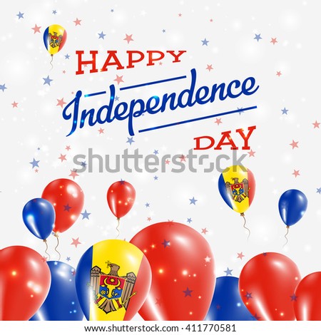 Moldova, Republic of Independence Day Patriotic Design. Balloons in National Colors of the Country. Happy Independence Day Vector Greeting Card.