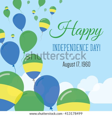 Gabon Independence Day Greeting Card. Flying Flat Balloons In National Colors of Gabon. Happy Independence Day Vector Illustration. Gabonese Flag Balloons.