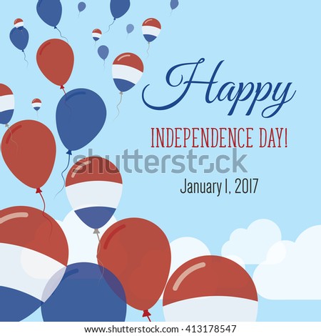 Bonaire, Sint Eustatius and Saba Independence Day Greeting Card. Flying Flat Balloons In National Colors of Bonaire, Sint Eustatius and Saba. Happy Independence Day Vector Illustration.