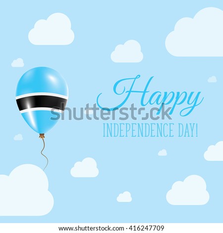 Flat Patriotic Poster for Independence Day of Botswana. Single Balloon in National Colors of Botswana Flying in the Air. Happy National Day Greeting Card. Vector illustration.
