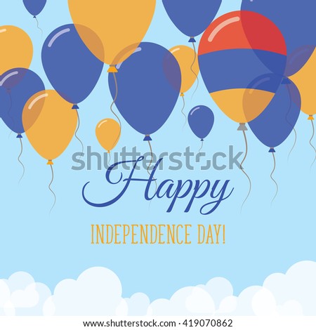 Armenia Independence Day Flat Patriotic Card. Happy National Day Armenia Vector Patriotic card. Flying Rubber Balloons in Colors of the Armenian Flag.
