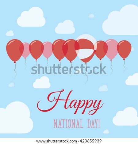 Greenland National Day Flat Patriotic Poster. Row of Balloons in Colors of the Greenlandic flag. Happy National Day Greenland Card with Flags, Balloons, Clouds and Sky.