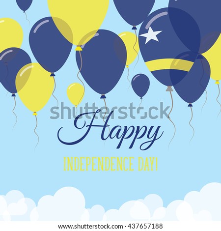 Curacao Independence Day Flat Patriotic Card. Happy National Day Curacao Vector Patriotic card. Flying Rubber Balloons in Colors of the Dutch Flag.