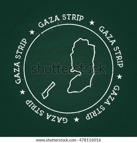 White chalk texture rubber seal with Palestine map on a green blackboard. Grunge rubber seal with country outlines, vector illustration.