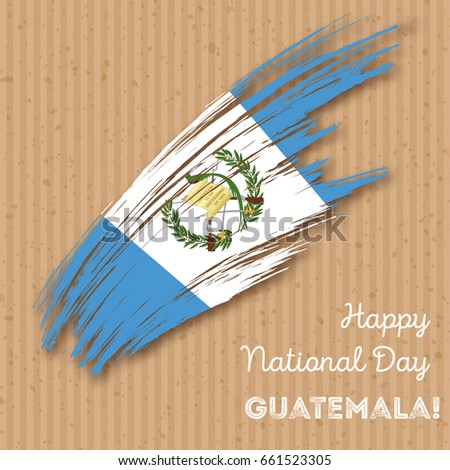 Guatemala Independence Day Patriotic Design. Expressive Brush Stroke in National Flag Colors on kraft paper background. Happy Independence Day Guatemala Vector Greeting Card.