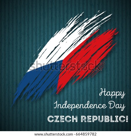 Czech Republic Independence Day Patriotic Design. Expressive Brush Stroke in National Flag Colors on dark striped background. Happy Independence Day Czech Republic Vector Greeting Card.