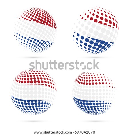 BES islands halftone flag set patriotic vector design. 3D halftone sphere in national flag colors isolated on white background.